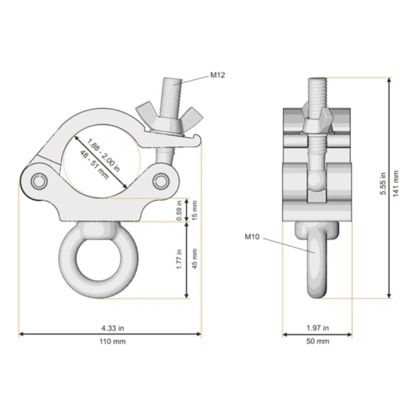 Global Truss Black Half Coupler With M10 Eye 200kgs