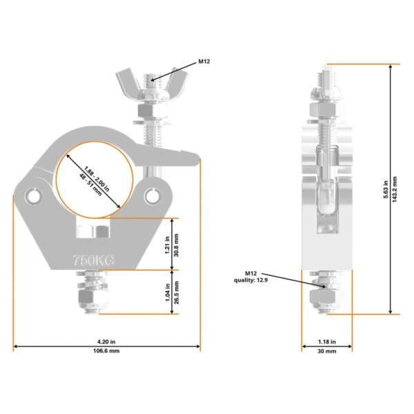 Global Truss Heavy Duty Narrow Half Couplers Hex Head Bolt 750kgs