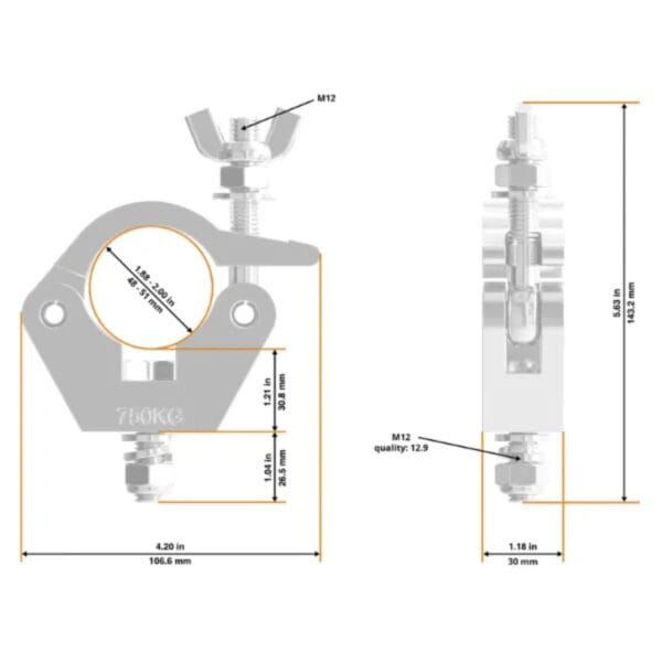 Global Truss Black Heavy Duty Narrow Half Couplers Hex Head Bolt 750kgs