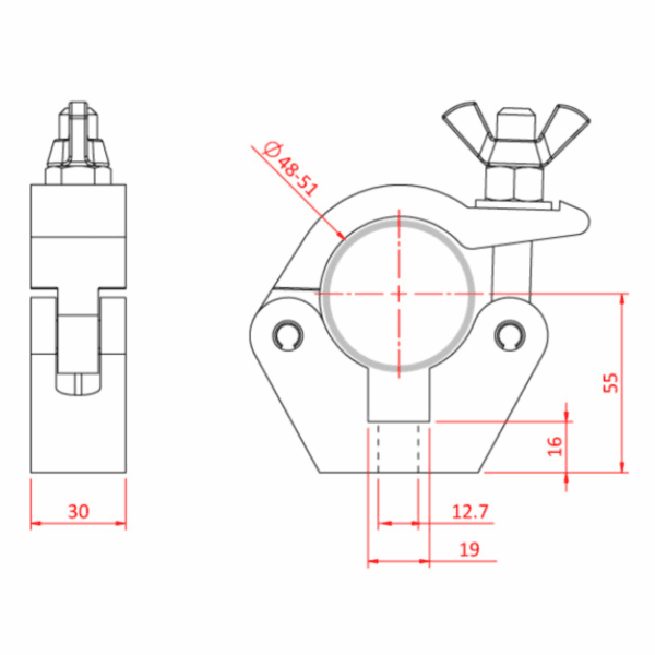 Doughty Black Slimline Half Coupler M12 Fixing 750kgs