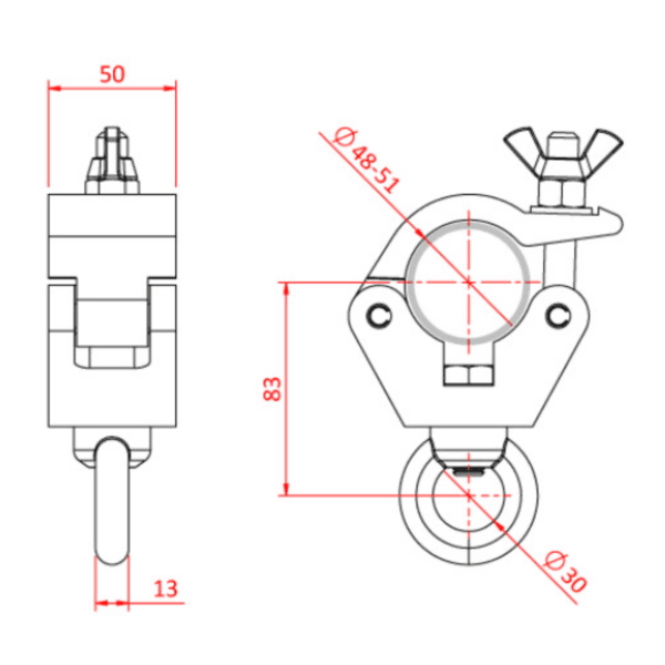 Doughty Black Hanging Clamp With M12 Eye 340Kg