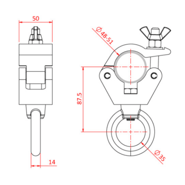 Doughty Black Hanging Clamp With M12 Eye 500Kg