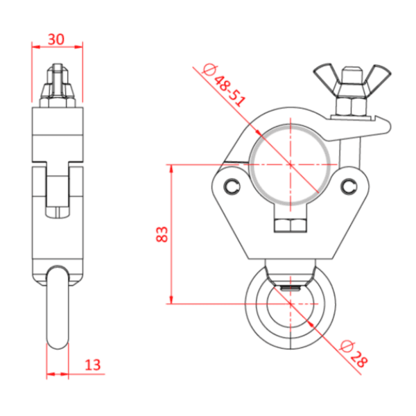 Doughty Black Slimline Hanging Clamp With M12 Eye 340kgs